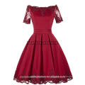 Wholesale Good Quality Elegant New O Neck Short Sleeve Red Champagne Lace Short A Line Bridesmaid Dresses LBS18